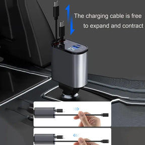 4 In 1 Fast-Charging Car Charger With Retractable Cable